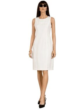 Calvin Klein White Sheath Dress Sleeveless Geometric Print Size 6 NWOT